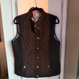 Lilly Pulitzer Quilted Black Vest with Gold Accents